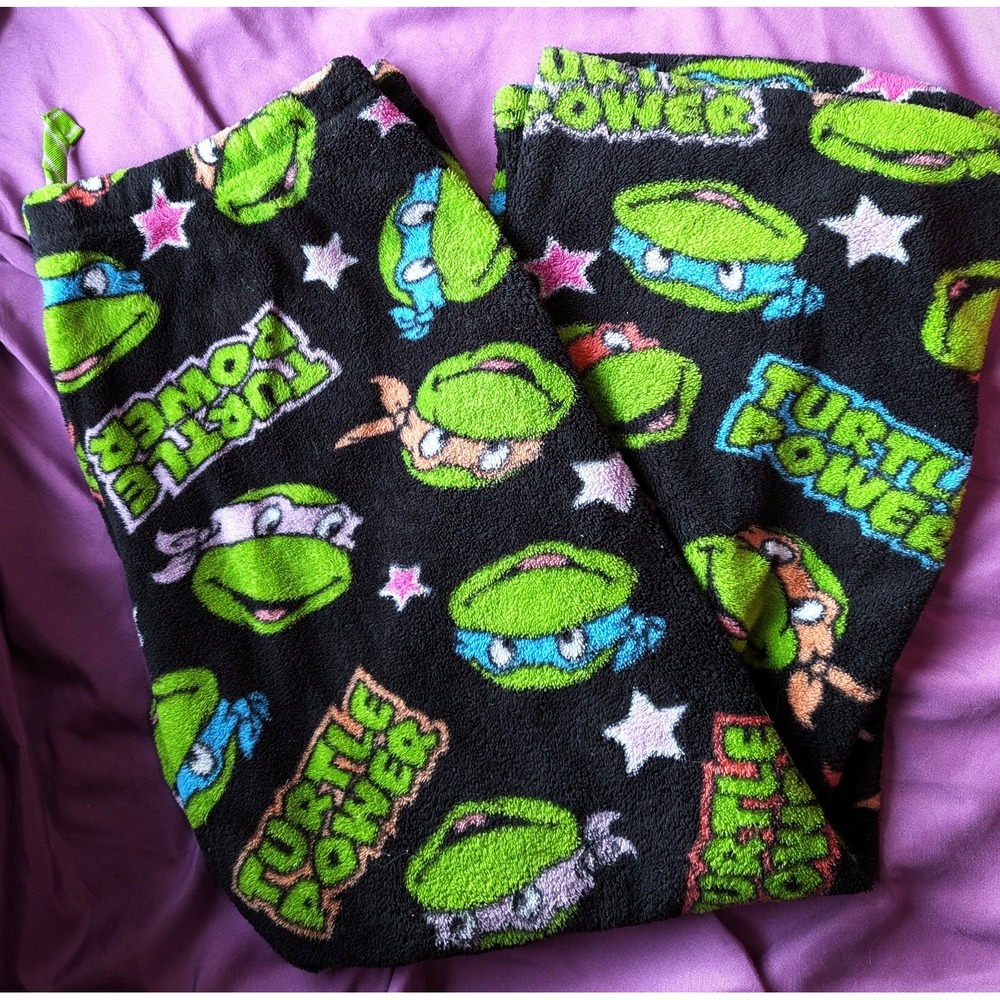 Teenage Mutant Ninja Turtle Fleece Pajama Lounge Pants Y2K Viacom XL VTG Black